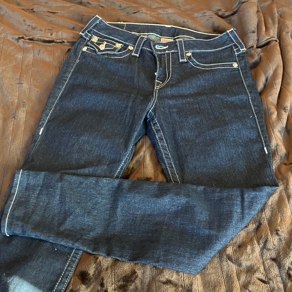 True Religion Women's Straight Leg Jeans in Deep Blue